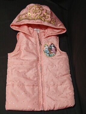 Disney Pink Glitter Dot Hooded Vest with Princess Patch